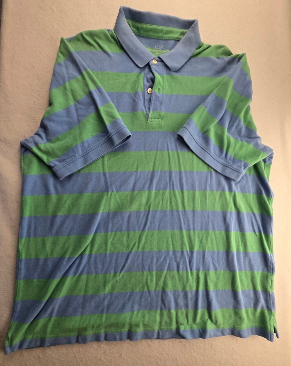 Vineyard Vines Slim Fit Green Blue Striped Polo Short Sleeve Size XXL